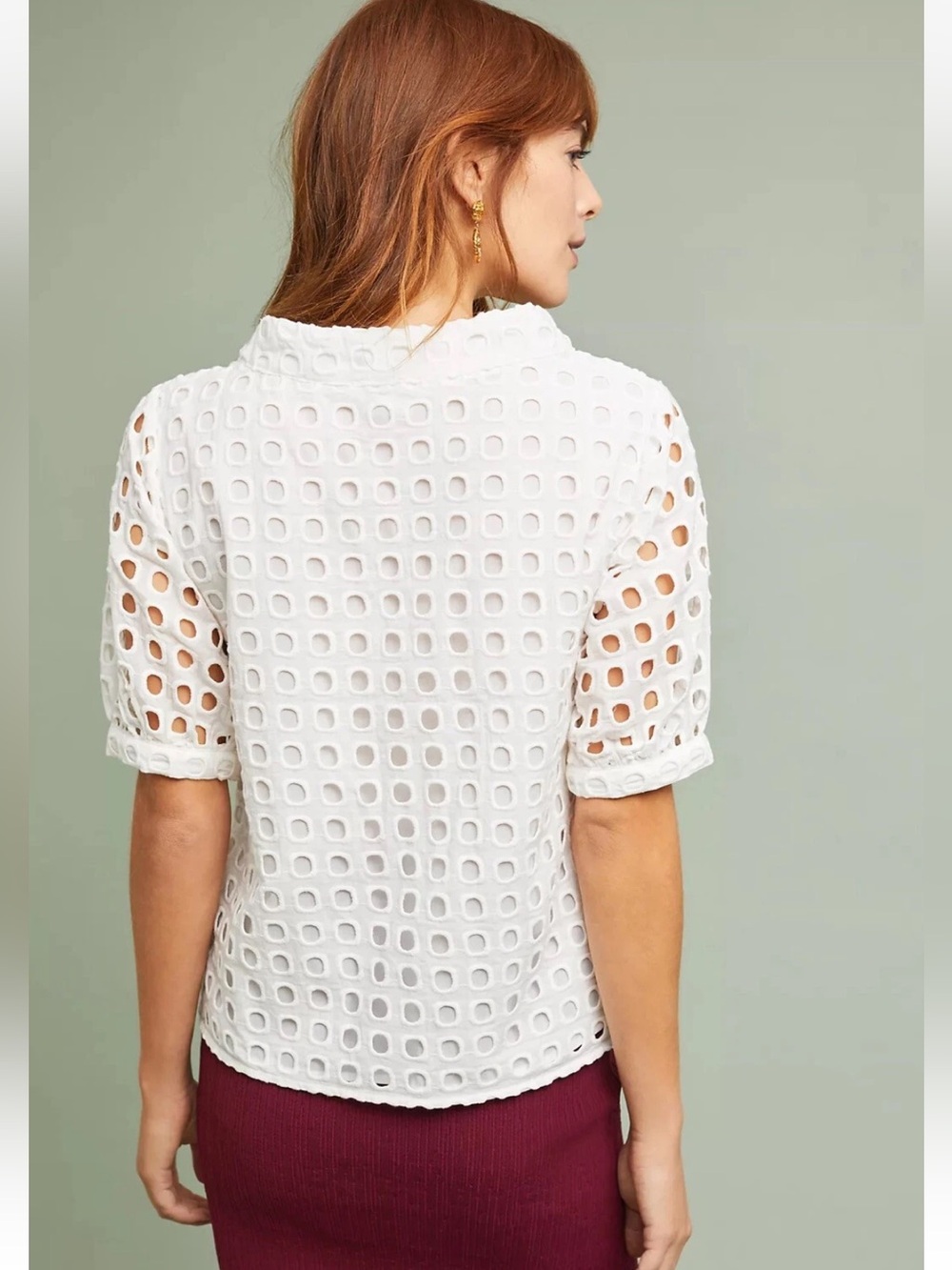 Anthropologie Wolven Eudora eyelet blouse top in white size 6 - Picture 2 of 8
